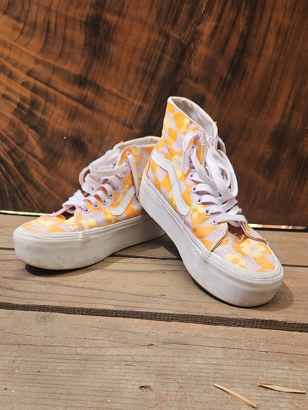Vans High-Top Platform Sneakers in Yellow & Pink Floral